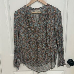 LOFT Blue and Orange and Pink Floral Blouse
